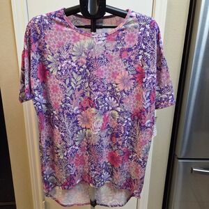 LuLaRoe Irma Tunic Top Womens Small S Purple Floral Short Sleeve High Low New